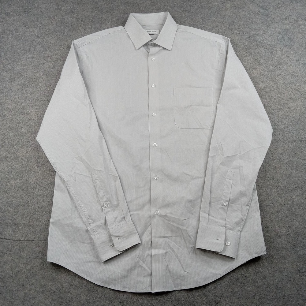 Calvin Klein Shirt Mens M 15.5 34/35 Gray Tech Active Stretch Wrinkle Resist